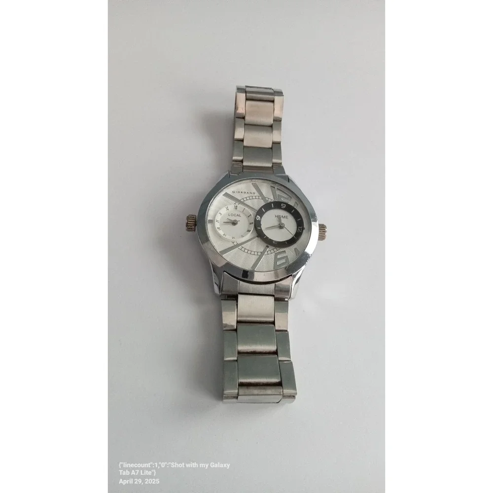 Giordano Dual Time Zone Watch‎ Silver Stainless Steel Band Fashion